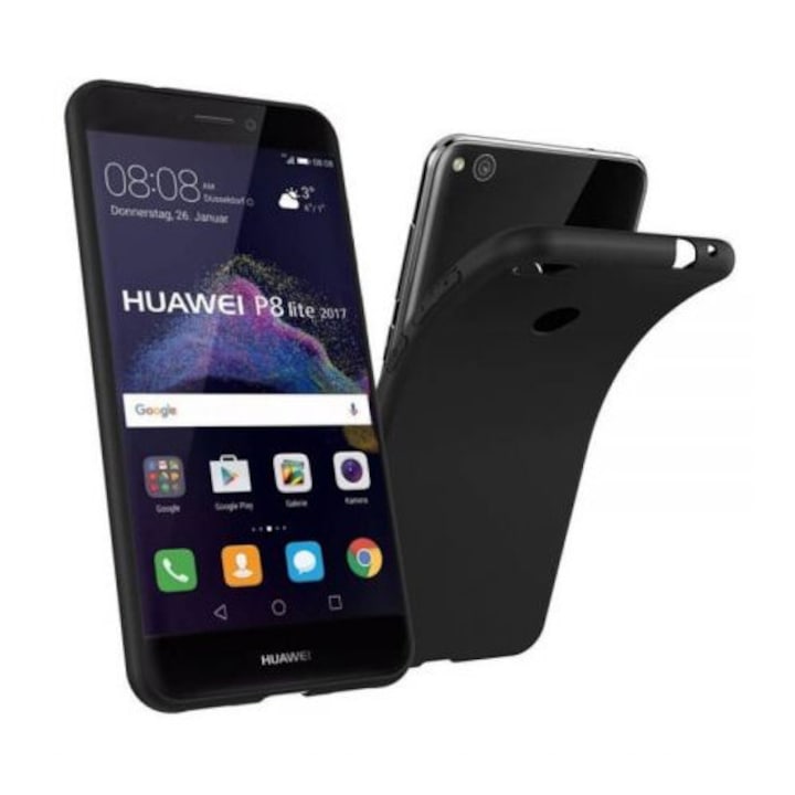 Védőburkolat Huawei P8 Lite (2017)/P9 Lite (2017) vékony szilikon matt tok, fekete