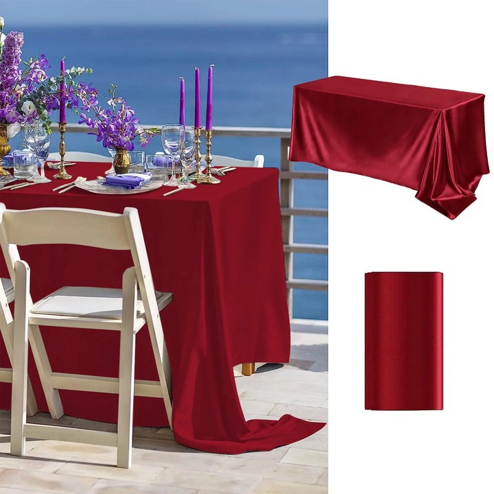 Fata de masa YANYXR satin lucios rosu 260x145cm