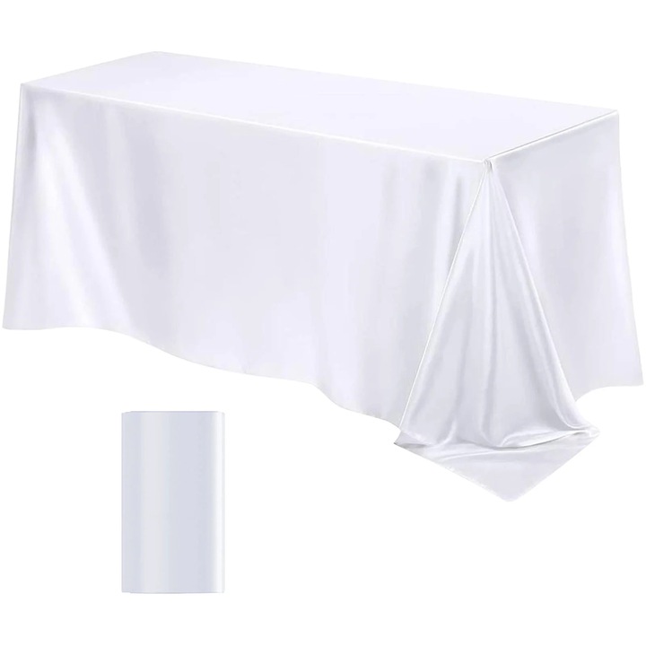 Fata de masa YANYXR satin lucios alb 260x145cm
