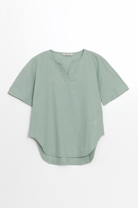LC WAIKIKI, Bluza din amestec de in cu maneci scurte, Verde pal