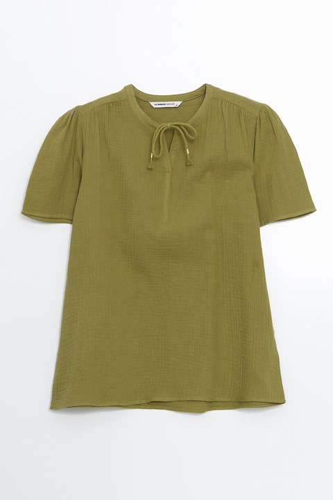 LC WAIKIKI, Tricou lejer cu decolteu cu snur, Kaki
