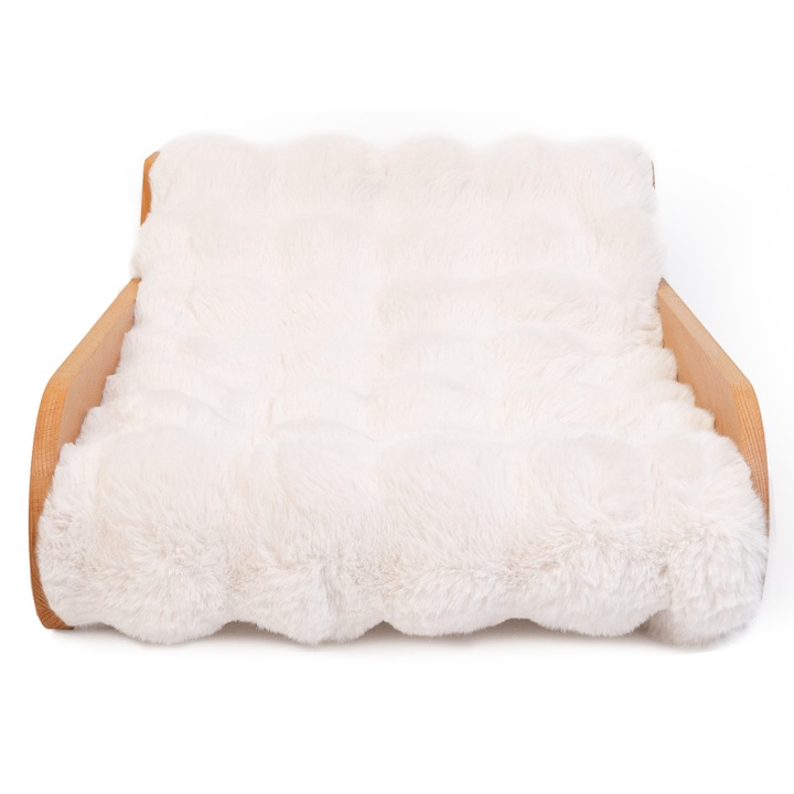 Macska és kiskutya fekhely, CheerPals, bükkfa mintával, levehető párnákkal, fehér, 69x47x30cm