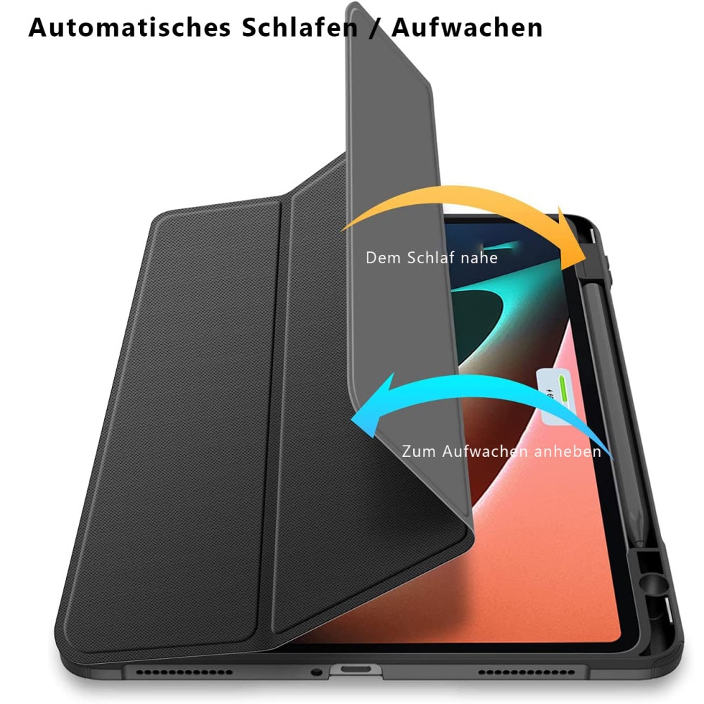 Husa DUZZONA pentru Xiaomi Mi Pad 5/Mi Pad 5 Pro 11 inch 2021, husa eleganta cu suport triplit, carcasa de protectie cu suport si capac spate transparent din PC, neagra