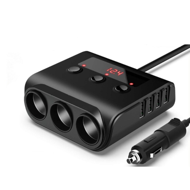 Adapter KFZ 12V/24V Aljzat 3-as Autós Szivargyújtó Elosztó 4 USB-vel