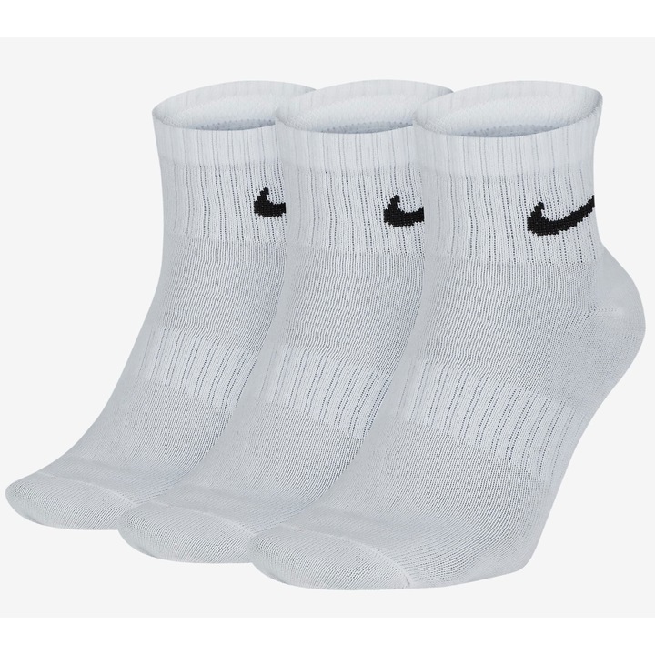 Комплект от 3 чифта мъжки спортни чорапи Nike SX7677-100M, бели, 38-42 EU, Dri-Fit, памук