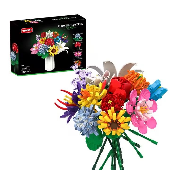 Woma Toys® építőkészlet – virágos csokor, 1064 darab, 12 csodálatos virág, köztük vörös rózsa, fehér liliom, sárga kamélia és egyebek, az ideális ajándék, amely örökre megőrzi szépségét