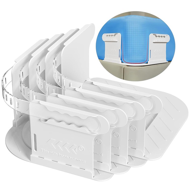 Set de 4 suport cearsaf, mentine cearsafurile ferme si stranse, nu mai sunt cearsafuri libere, usor de instalat, Sundiguer, alb