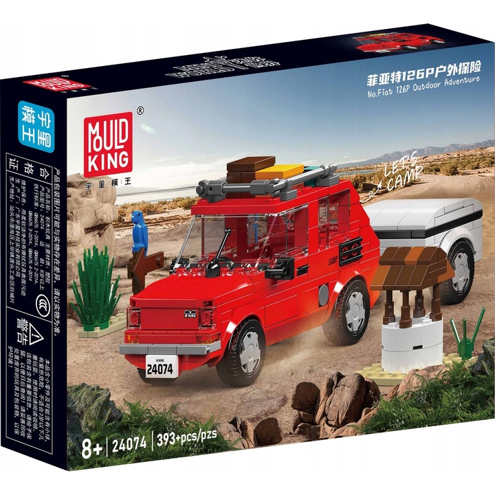 Set de constructie Fiat 126P Toddler Cu Remorca Din Kitul De Constructie Mould King 24074