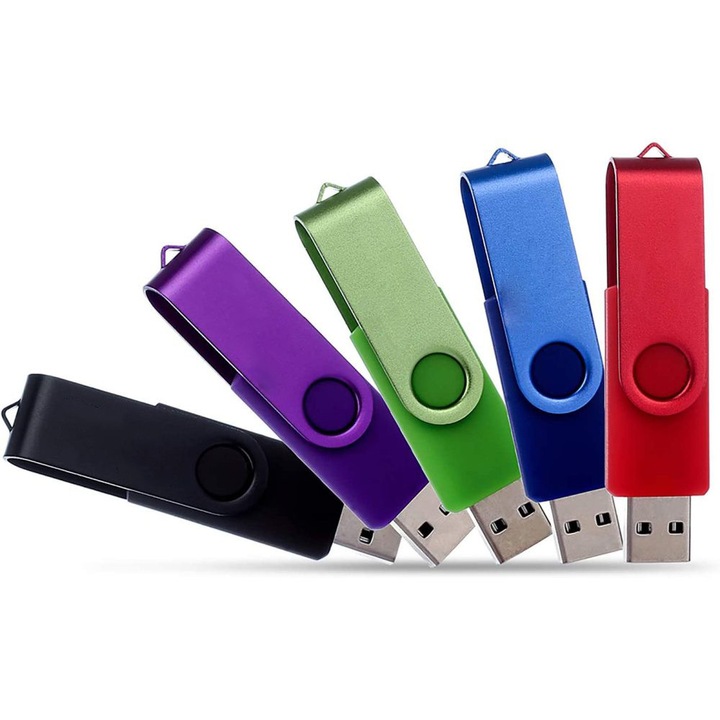 5 darabos 32 GB-os fém USB-meghajtó készlet, 360°-ban forgatható, többszínű