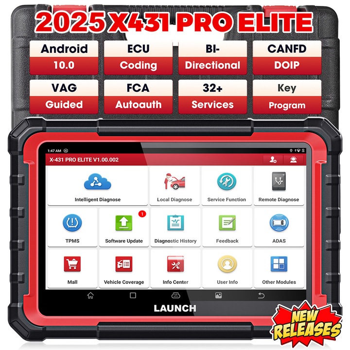 LAUNCH X431 PRO Elite OBD2 autótesztelő, teljes diagnosztika, haladó funkciók, CAN FD, 31+ visszaállítás, 8 hüvelykes, többszínű