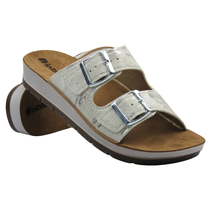 INBLU női papucs, CP-50 modell, csatok, fehér, ökológiai bőr