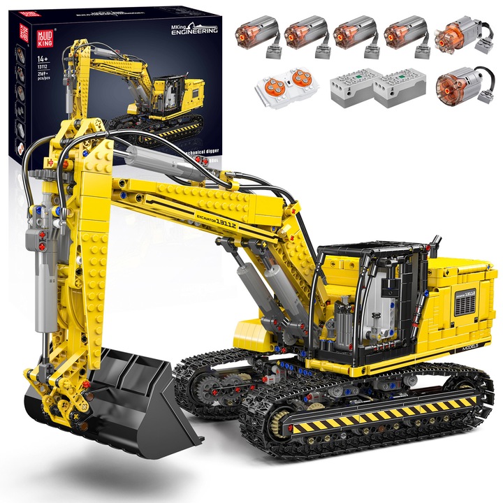 Set de constructie, Mould King, 13112, Excavator tehnic cu telecomanda, pentru baieti si fete, varsta 14+