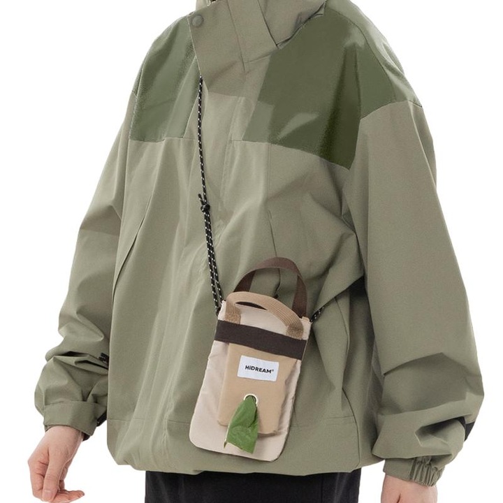 Geanta Crossbody HiDream, Etansa, Curea Reglabila 39cm, Material Nylon Rezistent, design modern, Portabila, cu Dispenser Pungi, Usor de Curatat, Gri albastrui