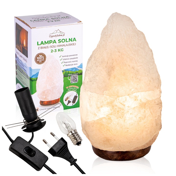 Lampa Din Sare De Himalaya, Naturale, Ionizator De Aer, 2-3 Kg, 23 Cm, Lumina De Noapte, Lampa De Birou, Cadouri, Alb