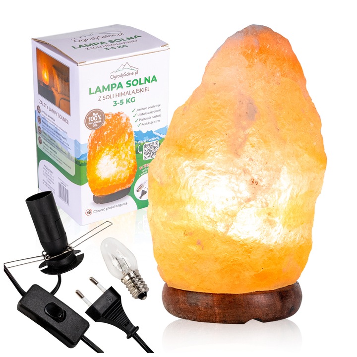 Lampa Din Sare De Himalaya, Naturale, Ionizator De Aer, 3-5 Kg, 20 Cm, Lampa De Noapte, Bej/Maro