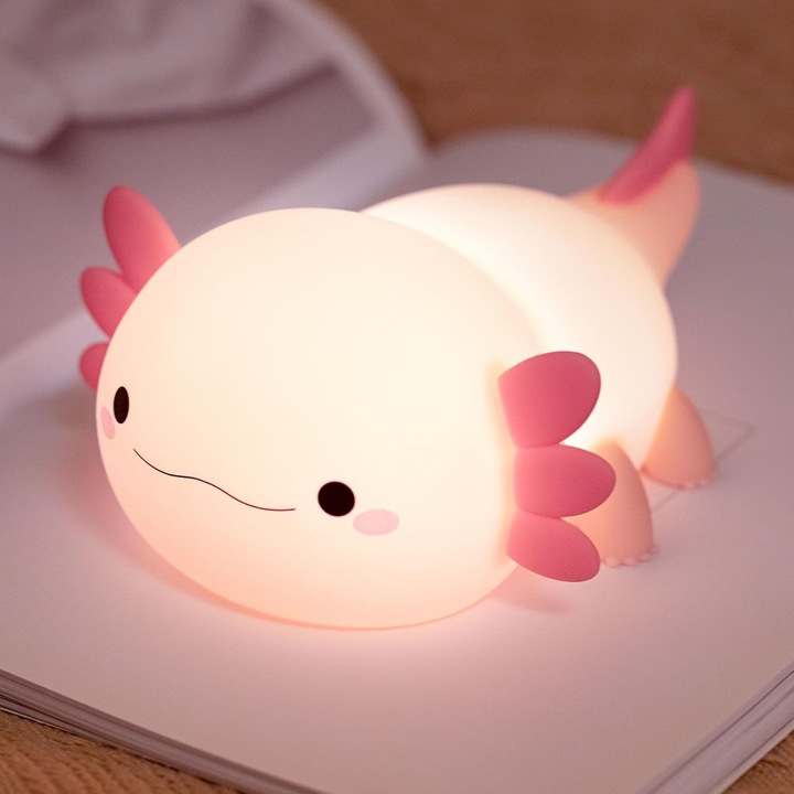 Lampa de veghe pentru copii, Vecina draguta axolotl pentru copii - lampa de masa reincarcabila cu LED din silicon animal, lampa de noptiera pentru cresa