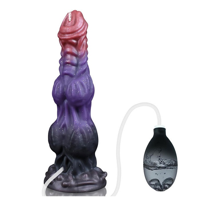 Tapadókorongos dildó, 24cm, CAKMGER, csomózott kialakítás, puha szilikon, lila és rózsaszín