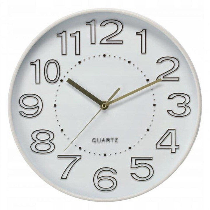 Ceas de perete alb cu cifre aurii, rotund - 30,2 x 30,2 x 4,3 cm
