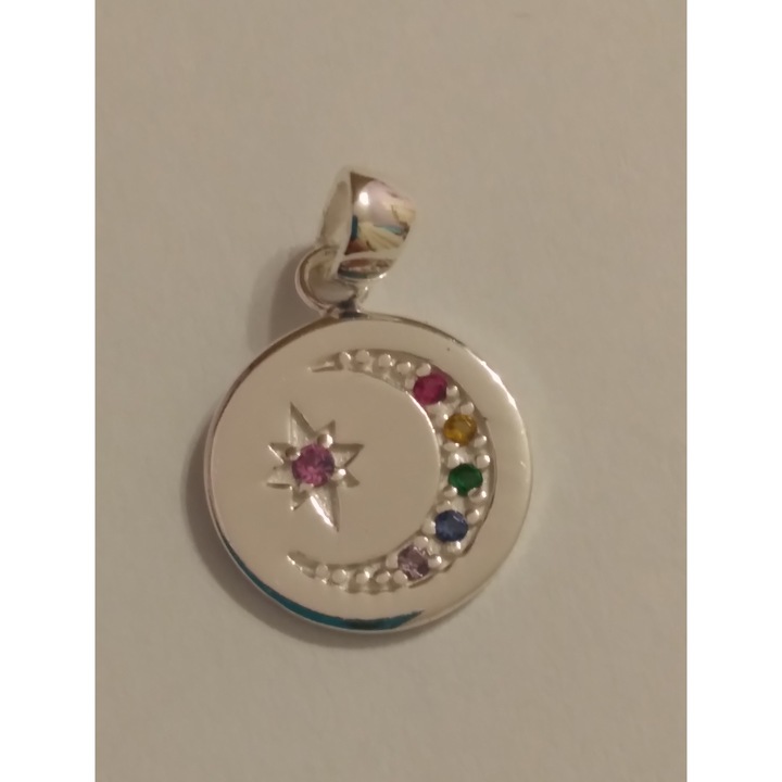 Pandant Luna si stele cu zirconiu multicolor ag 925