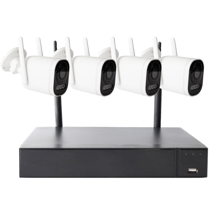 Kit supraveghere video PNI House WiFi662 NVR si 4 camere wireless de exterior 2MP
