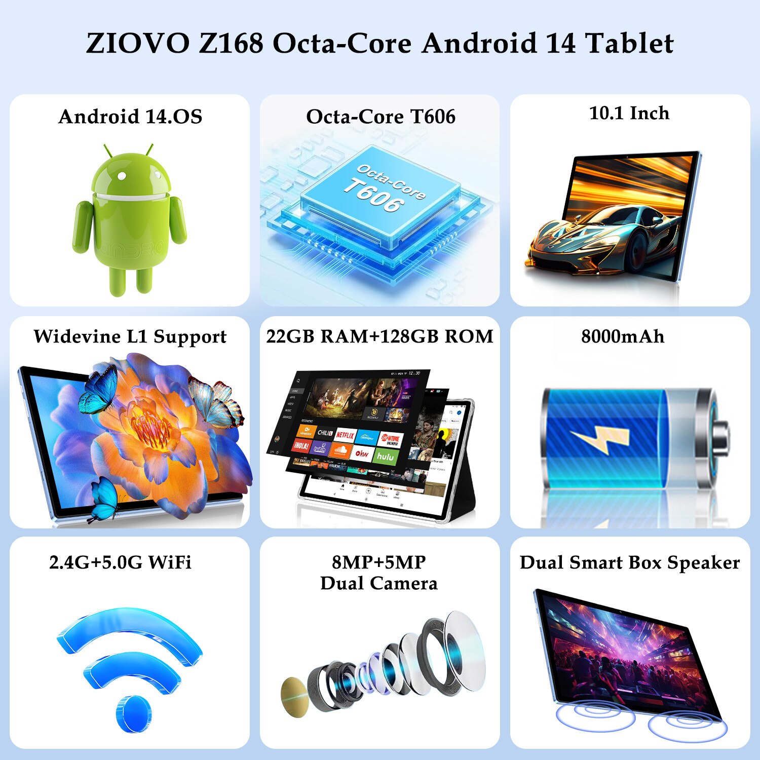 Ｇ*Ｇ様 タブレット Android 14 22GB RAM 2TB ROM 5 Tableta 10 inchi Android 14, marca ZIOVO, cu 22GB RAM+128GB ROM