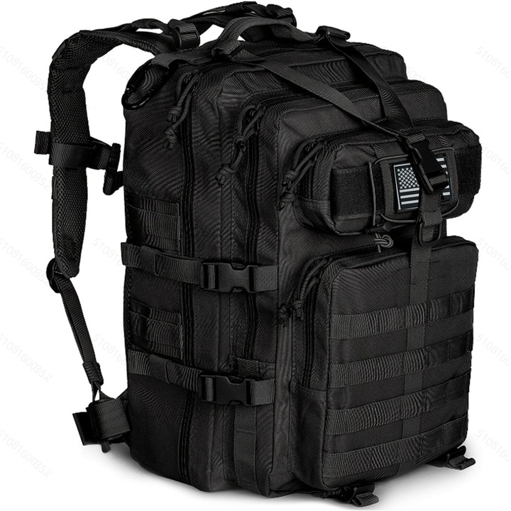 Rucsac Tactic 24 BattlePack 40L Negru, Pachet Asalt pentru 1-3 Zile, Fabricat de Veteran Militar BLACK