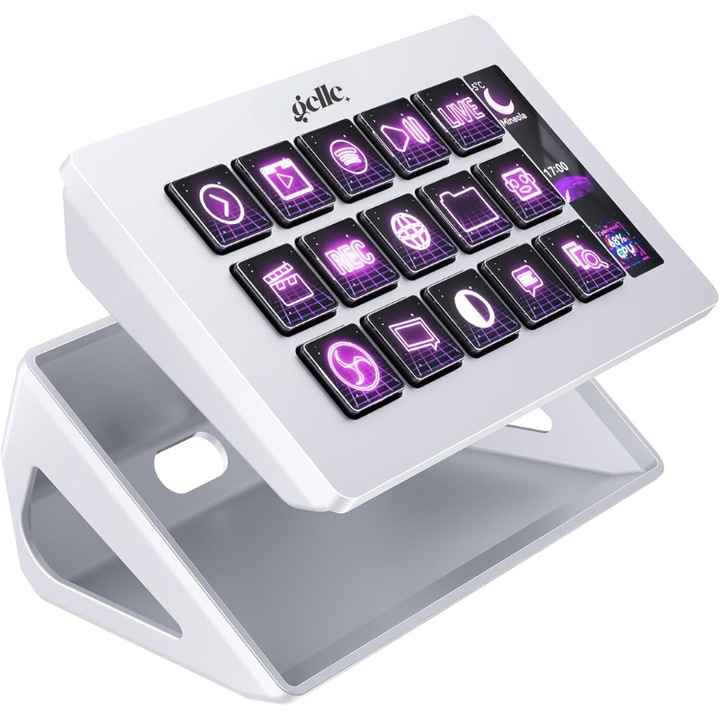 Stream Deck Gelle, 15 персонализирани LCD макро клавиша, 3 странични екрана, USB, настолна стойка