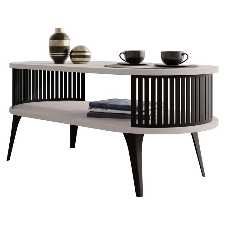 Masuta pentru cafea oval Mozimo, MIRJAN 24, negru / casmir, 50x100x44 cm