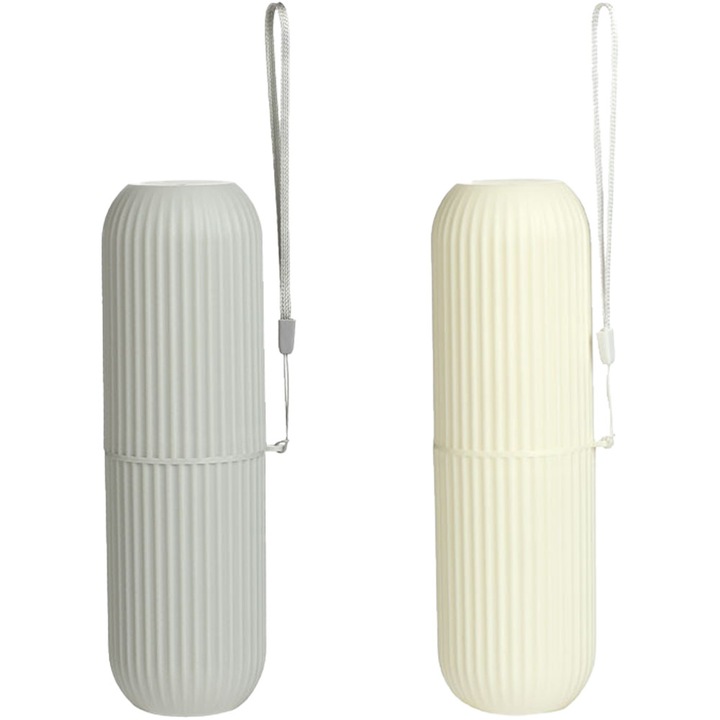 2 darabos utazó fogkefetartó készlet, szürke/fehér, 19x6cm