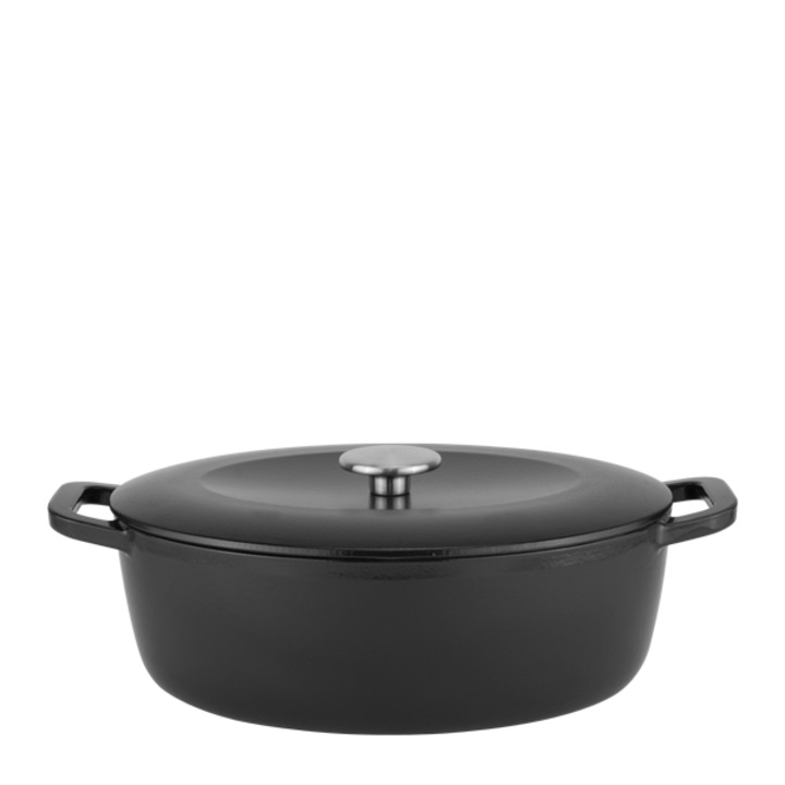 Caserola din fonta HORECANO, ovala, 5,5L, 31,7x24,9xh11cm, negru mat