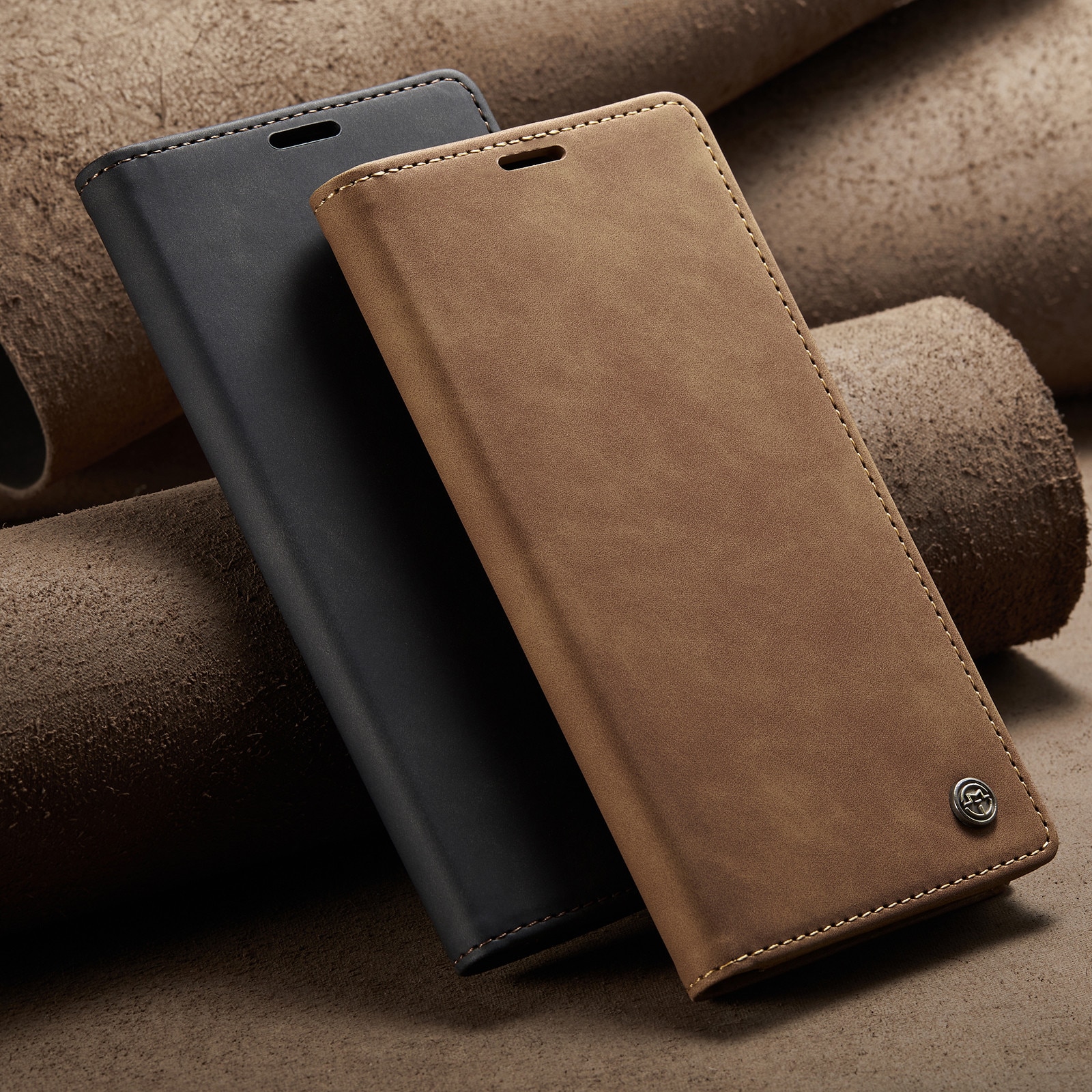 Husa pentru Samsung Galaxy A56, CaseMe, slim piele, tip portofel, stand, inchidere magnetica, textura catifelata, Negru