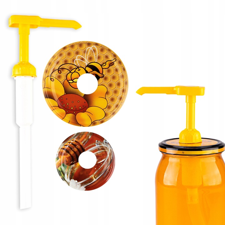 Dozator Pentru Miere, Superbutelki, Atomizor, Pompita, Cu Tub Reglabil, Pentru Borcan Mare Si Mic, Pentru Borcane Cu Capace Cu Filet De 82 Mm Si 66 Mm, Inaltime Dozator 7.5 cm, Lungime Tub 9.5 cm