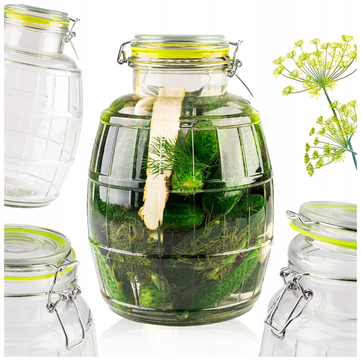 Borcan Din Sticla, Superbutelki, Inchidere Mecanica Ermetica, Utilizare Universala, Ideal Pentru Conserve si Muraturi de Casa, Mentine Etanseitatea, Protectia Mediului, Calitate Inalta a Materialelor, 26.2 x 18 cm