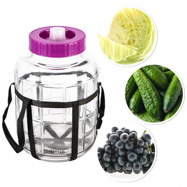 Borcan Balon Fermentare, SuperButelki, 13 L, Cu Capac Coverta, Sarme Transport, Perfect Pentru Conserve, Sticla Solida, Multifunctional, Pentru Muraturi, Vin, Etans, Transparent