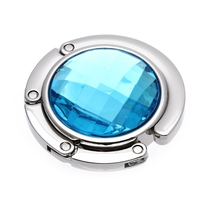 Carlig pentru geanta dama de mana, din metal, masa, albastru, 8 cm, dalimag