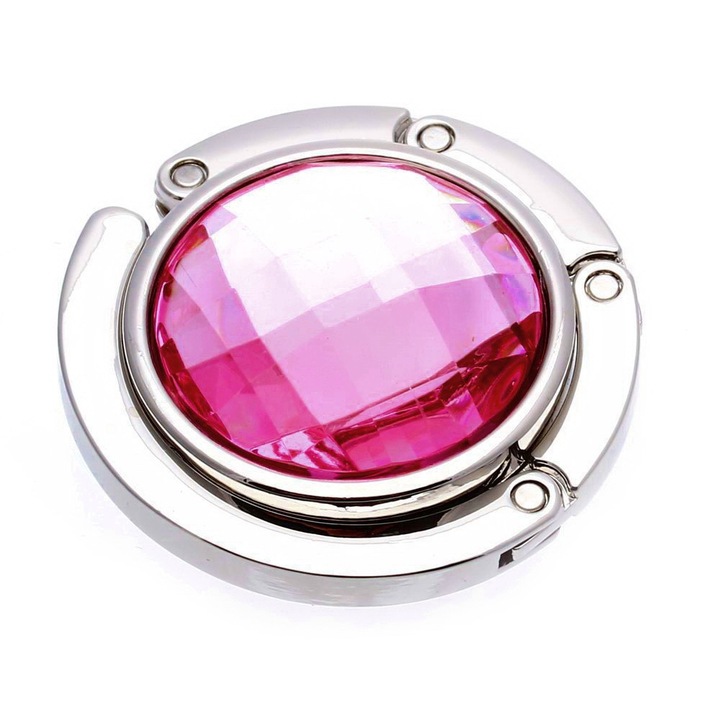 Carlig pentru geanta dama de mana, din metal, masa, roz, 8 cm, dalimag