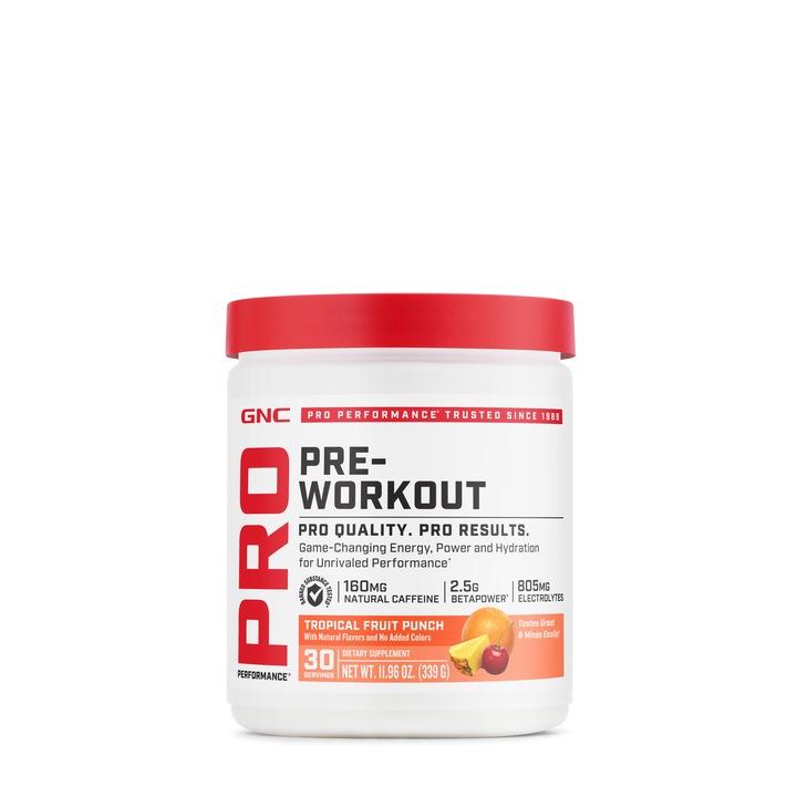 GNC Pro Performance® Pre-Workout - Tropical Fruit Punch Flavor, Pre-Workout, cu Aroma de Punch de Fructe Tropicale, 339g