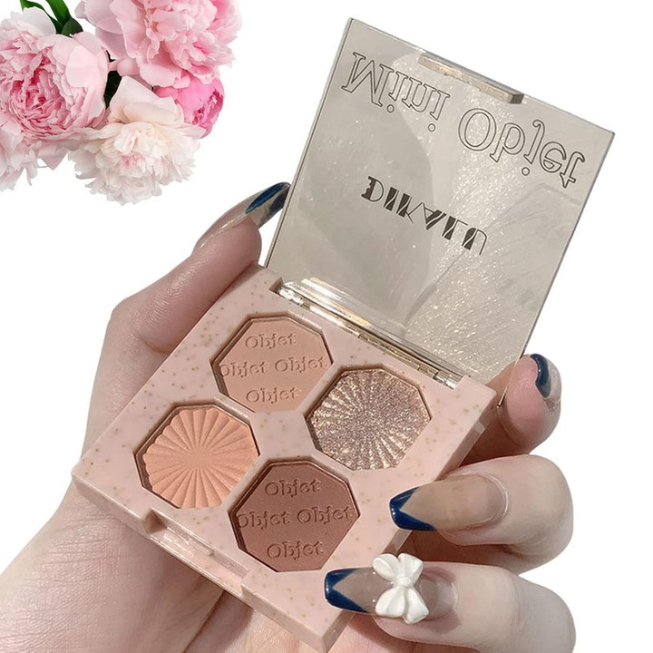 Paleta fard de pleoape, 4 culori, nuante mate si stralucitoare, rezistenta la apa, compacta