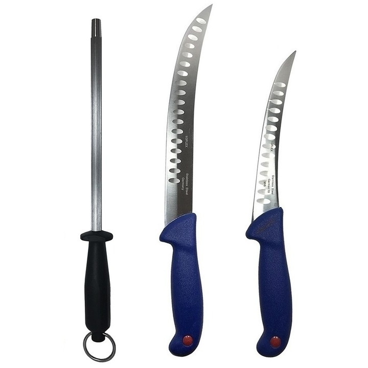 Set profesional de macelarie, transat, degresat, dezosat, otel carbon, 2 cutite, masat pentru ascutit, Dactylion®