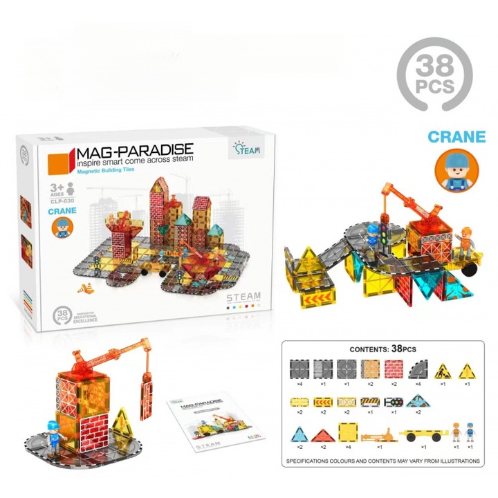 Set de blocuri de constructie magnetice, 38 piese, 3 ani