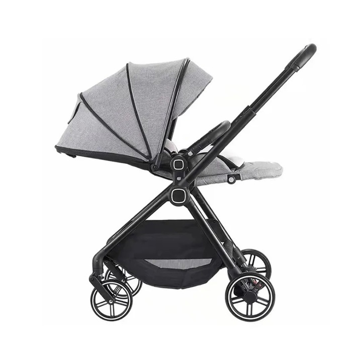 Carucior copii 2 in 1, cu inaltator, Gri deschis