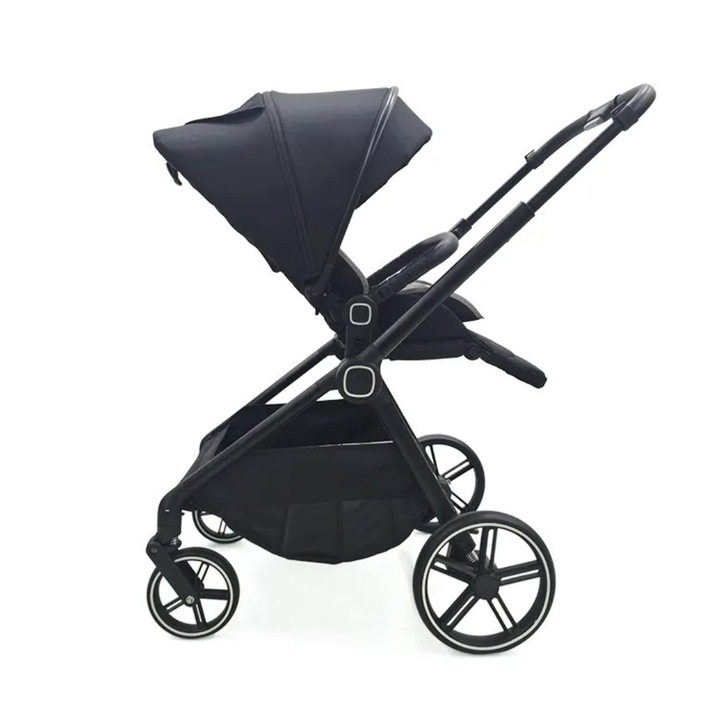 Сгъваема бебешка количка 2 в 1, с бустер седалка, черна
