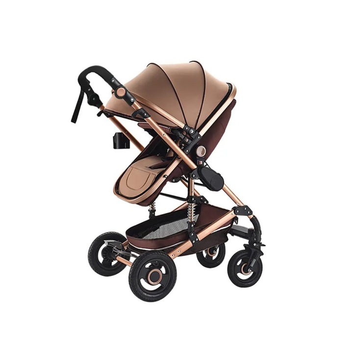 3 в 1 обръщаема бебешка количка, със столче за кола и кош за носене, цвят каки