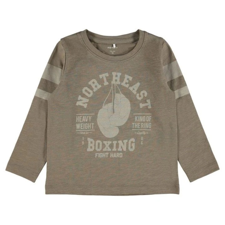 Fiúk Name It póló, hosszú ujjú, mintás, pamut, barna