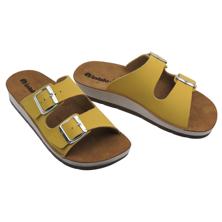 Slapi dama, INBLU, catarame, bej, piele ecologica, 37 EU