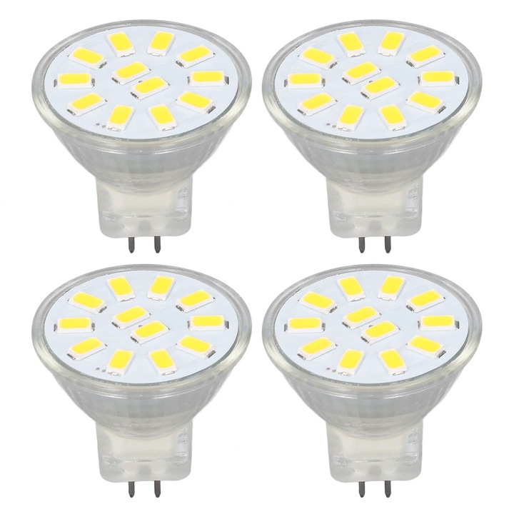 Set 4 becuri MR11 LED, 3W, 12 LED-uri, Alb cald, consum redus de energie, durata lunga de viata
