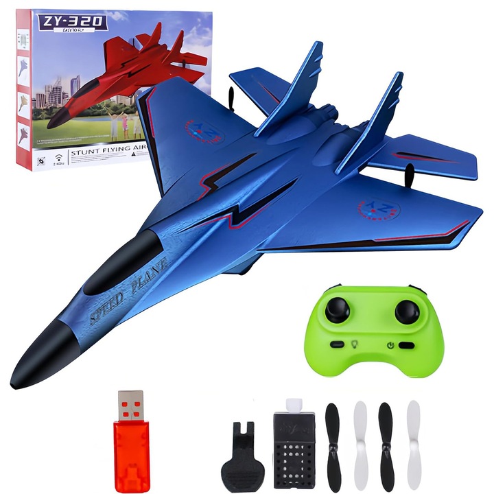 Avion RC Modelism Aeronautic cu Aripi Fixe, Feicaeesa®, 2.4Ghz, Avion de Lupta Spuma EPP Reincarcabil USB, Albastru