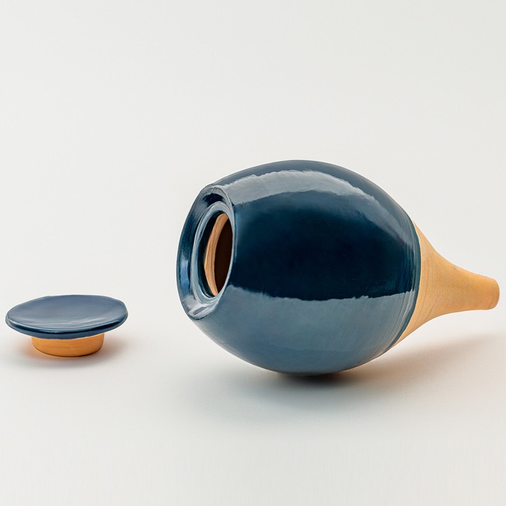 Vas de auto-udare plante, LUTOYA, artizanal, din ceramica, lut, natural, decorativ, autoirigare lenta, udare eficienta plante, 700 ml, Large Albastru inchis