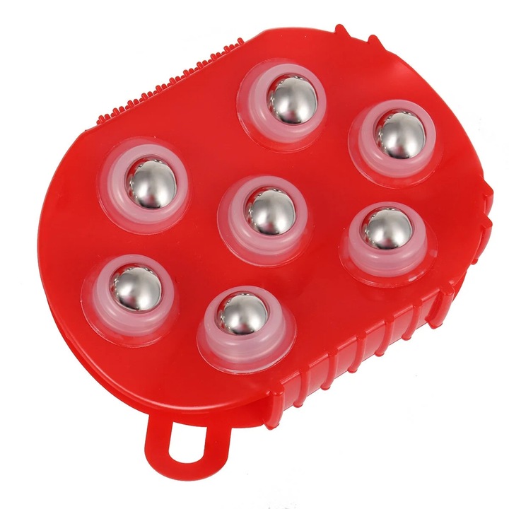 Perie masaj YANYXR, 7 bile rotative 360°, rosu, 13.2x9.7x3.5cm