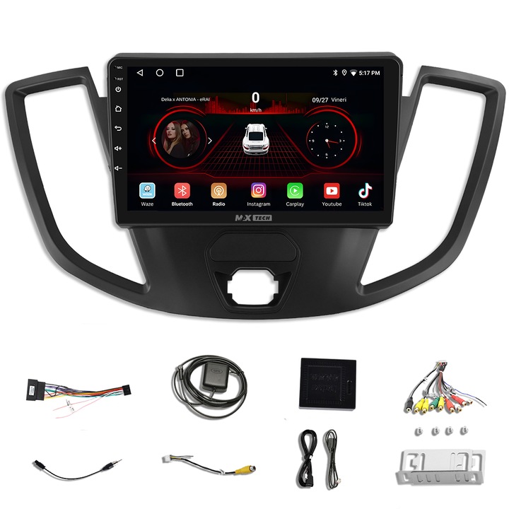 Ford Transit navigáció (2014-2020), Android 13 és Carplay, MaxTech, 9 hüvelykes IPS képernyő, Youtube, GPS funkciók, WIFI, rádió, RDS, EQ, DSP, Bluetooth, Waze, Youtube, Mirrorlink